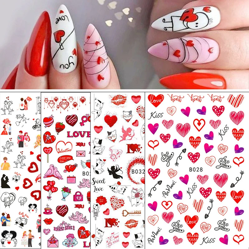 

3d Valentine Sticker For Nails Cute Cartoon Lover Heart Sliders For Nail Gang Girl Diy Design Decals Sweet Manicures Decor