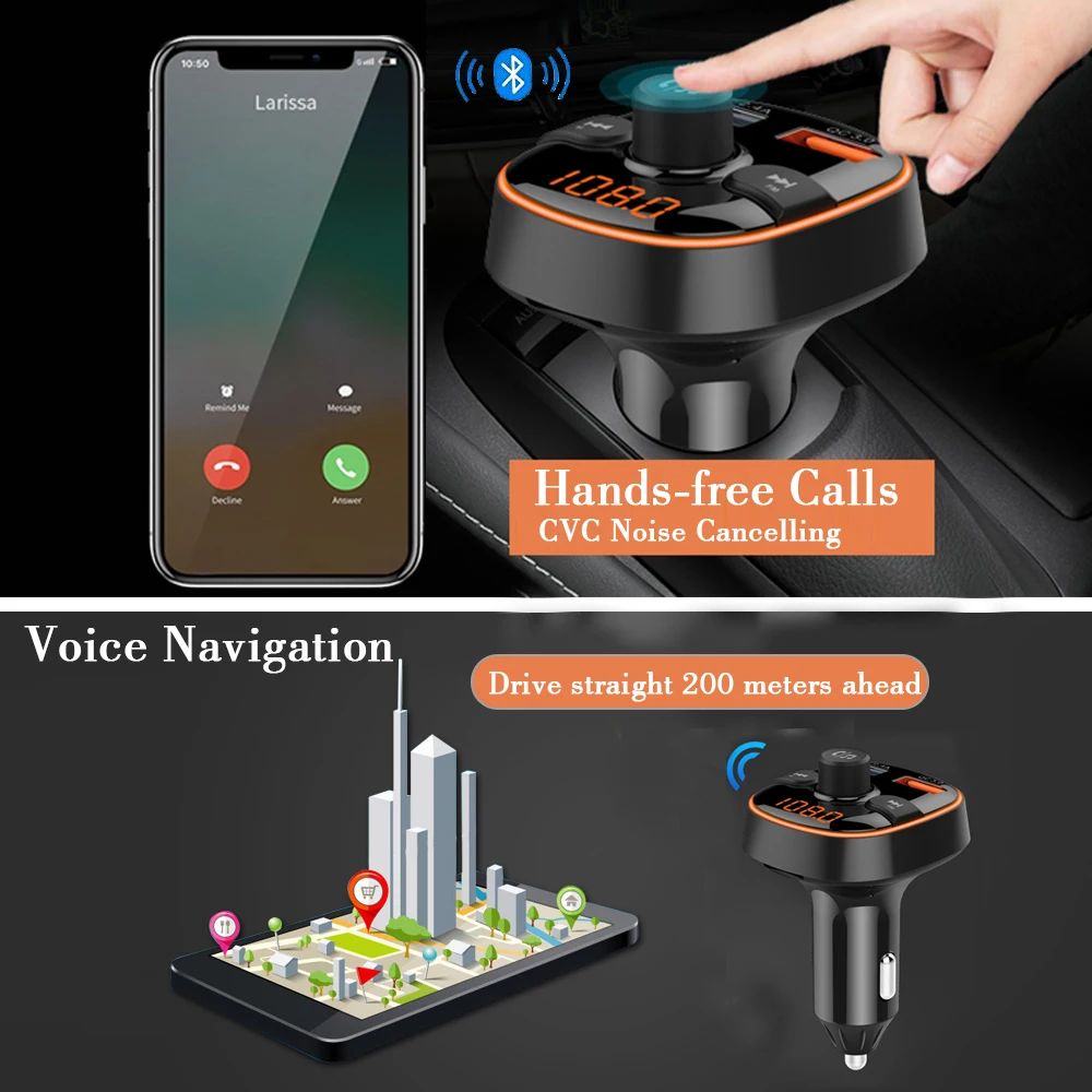 Двойной usb порт QC 3 0 быстрая зарядка автомобильное зарядное устройство Bluetooth fm