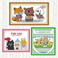 happy partners cross stitch embroidery kit 14ct 11ct counted and stamped diy needlework crafts dmc cotton thread printed canvas