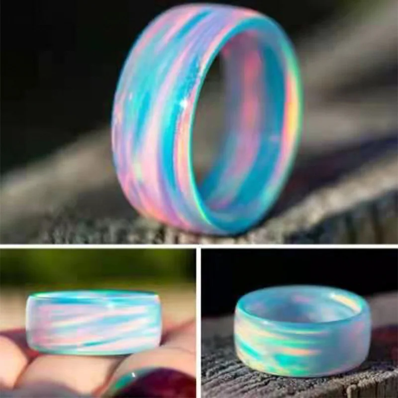 

Round Shaped Trendy Women's Cloud Natural Opal Finger Ring Colorful Chunky Rings Bands for Girls Beach Jewelry Glitter Ring