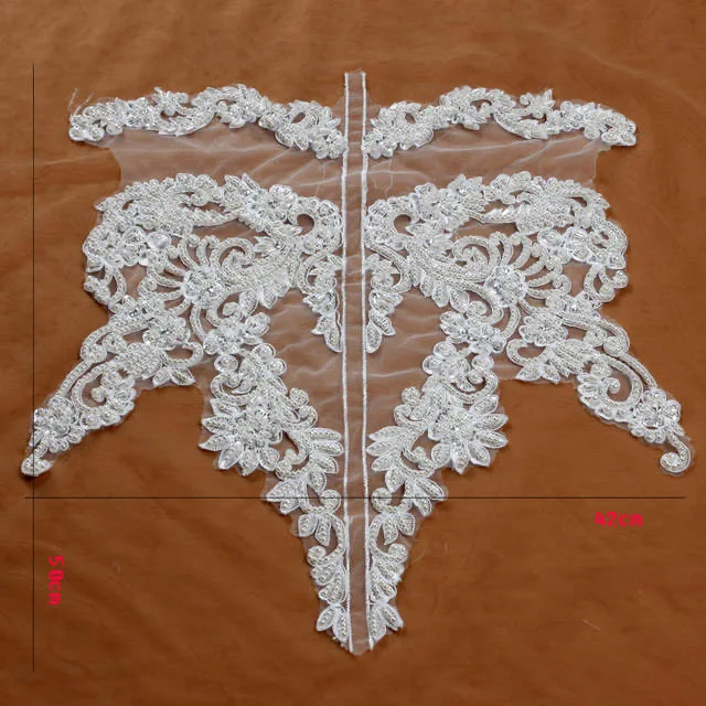 OFF WHITE 1PIECE Off white большой узор с тяжелыми бисером аппликация с кружевными вставками, полиэстер, заплата вышивки торжественное платье аксессуары 57*35 см 1/2 шт - Цвет: OFF WHITE 1PIECE