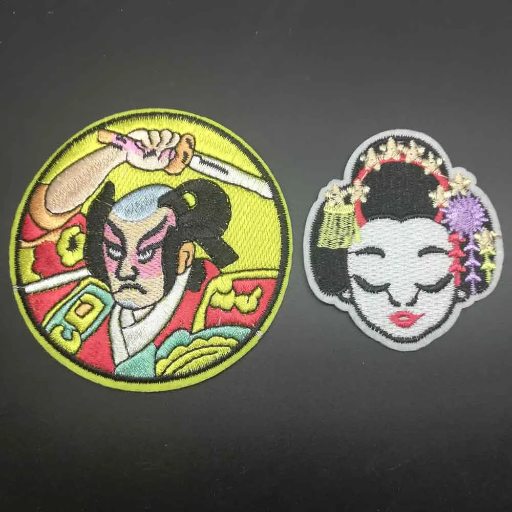 Полная вышивка японская воин женщина утюжок вышитая ткань патч для девочек