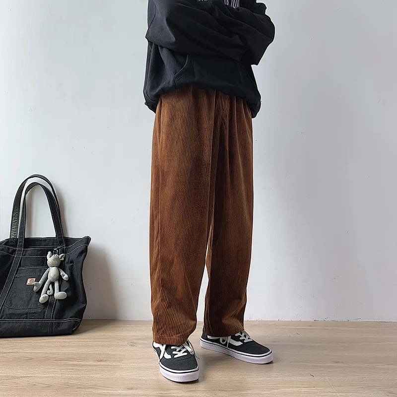 

Trousers Joggers Corduroy Pants Male Autumn Corduroy Trousers Men Casual Loose Straight Pants Slacks for Men Elastic Waistband