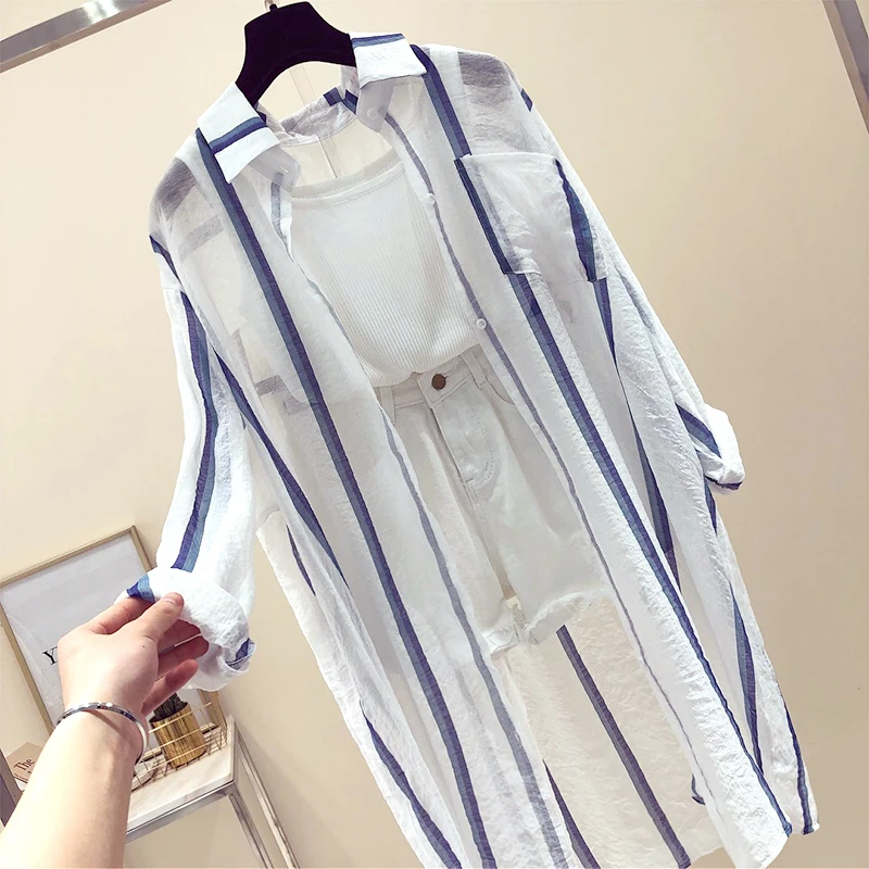 Новинка 2019 весенне летние женские модные топы в крупную полоску с длинным