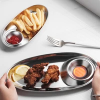 304 stainless steel snack plate dumpling plate golden oval divided dipping saucer tray %d0%bf%d0%be%d1%81%d1%83%d0%b4%d0%b0 snack box western food fries plate