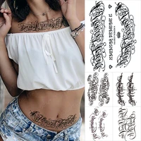 handwriting text waterproof temporary tattoo sticker sanskrit arabic letter black word chest waist sexy body art tatto women men