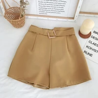 summer streetwear short pants office elastic waist short women mini high waist shorts with belt wide leg shorts for ladies