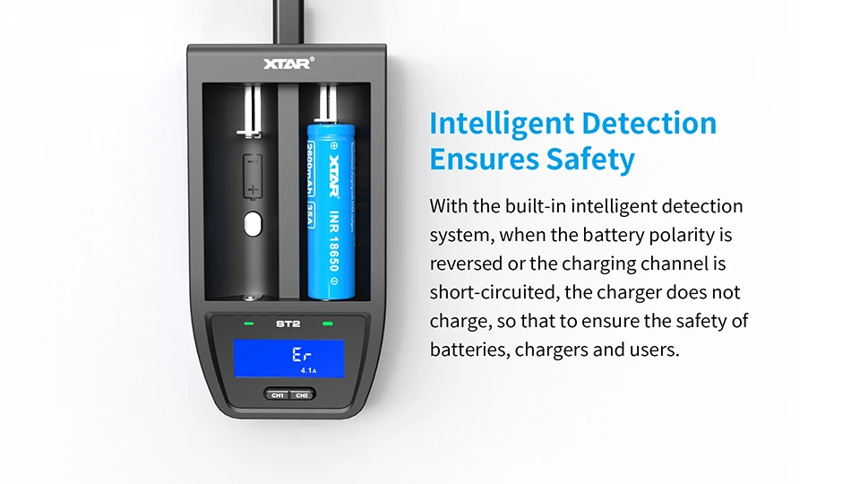 XTAR ST2 умное быстрое зарядное устройство USB 30 мин полностью заряженный порт type-C 3,6 В/3,7 в литий-ионный аккумулятор 26650 20700 21700 18650 зарядное устройство