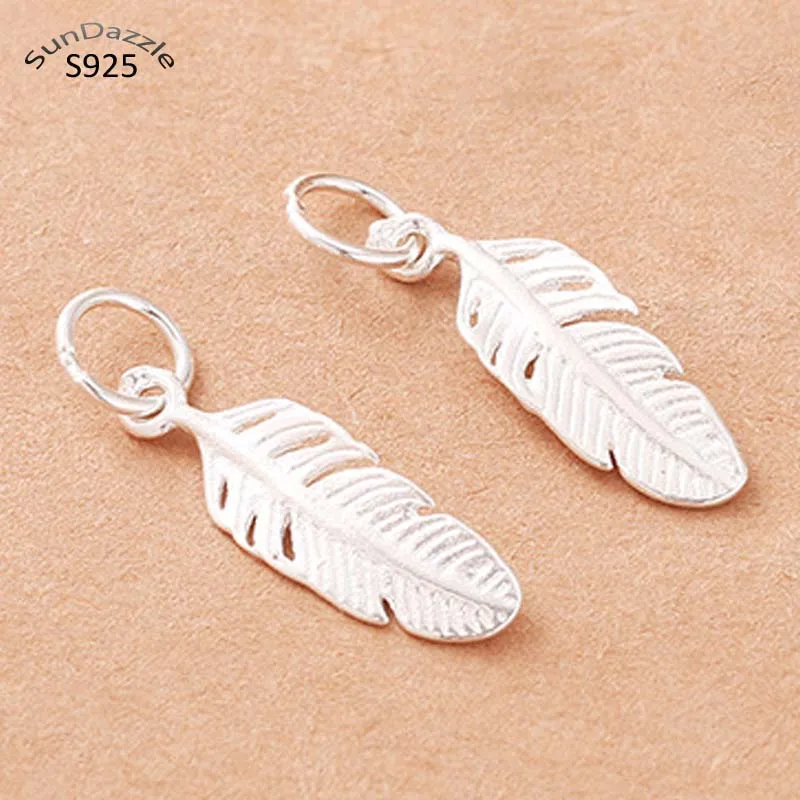 Real Pure Solid 925 Sterling Silver Feather Pendant Women Tassel Leaf Pendants Necklace Bracelet Jewelry Making Findings Charms | Украшения