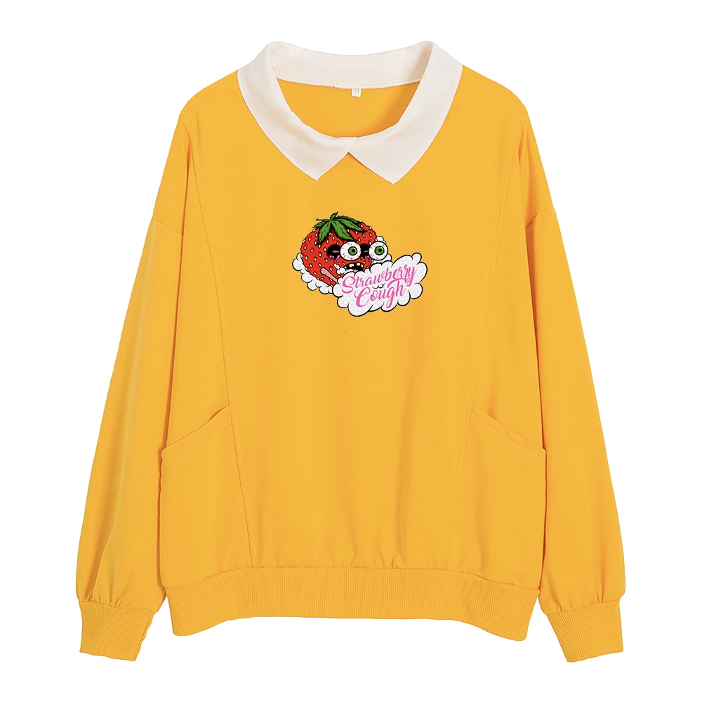 Sweetshirts Pullover Polo Shirt Women Sweatshirt Womens Loose Turn-down Collar Hoodies Full Sleeve Strawberry Print Sweatshirts