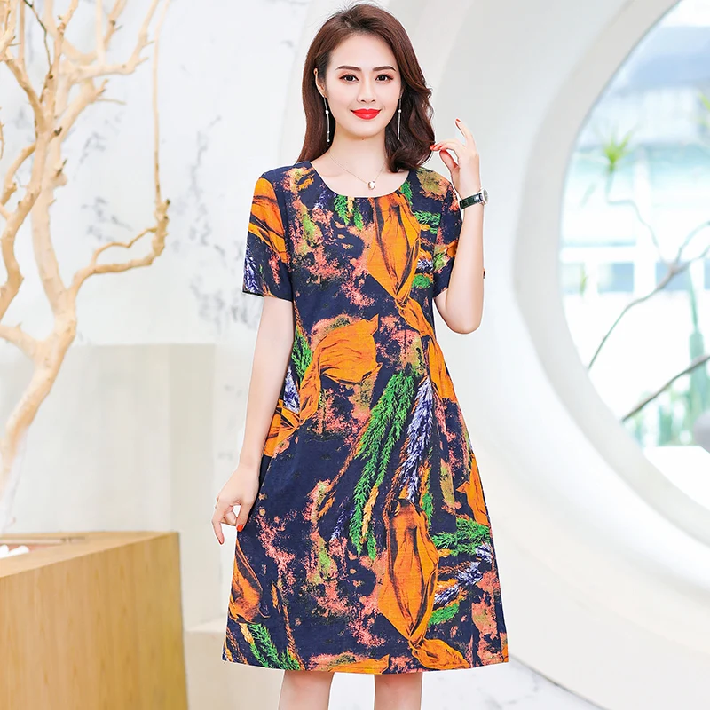 2020 женское летнее платье с коротким рукавом о-образным вырезом цветочным