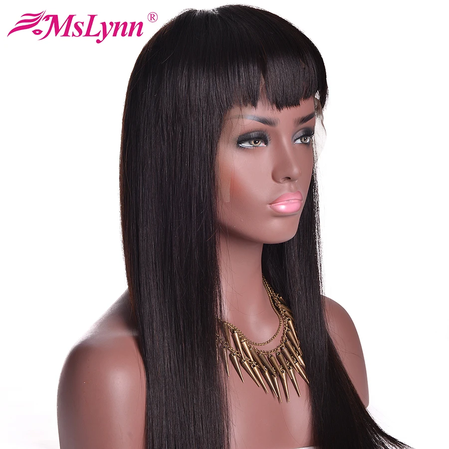 Парики из человеческих волос на сетке спереди с челкой парик прямых