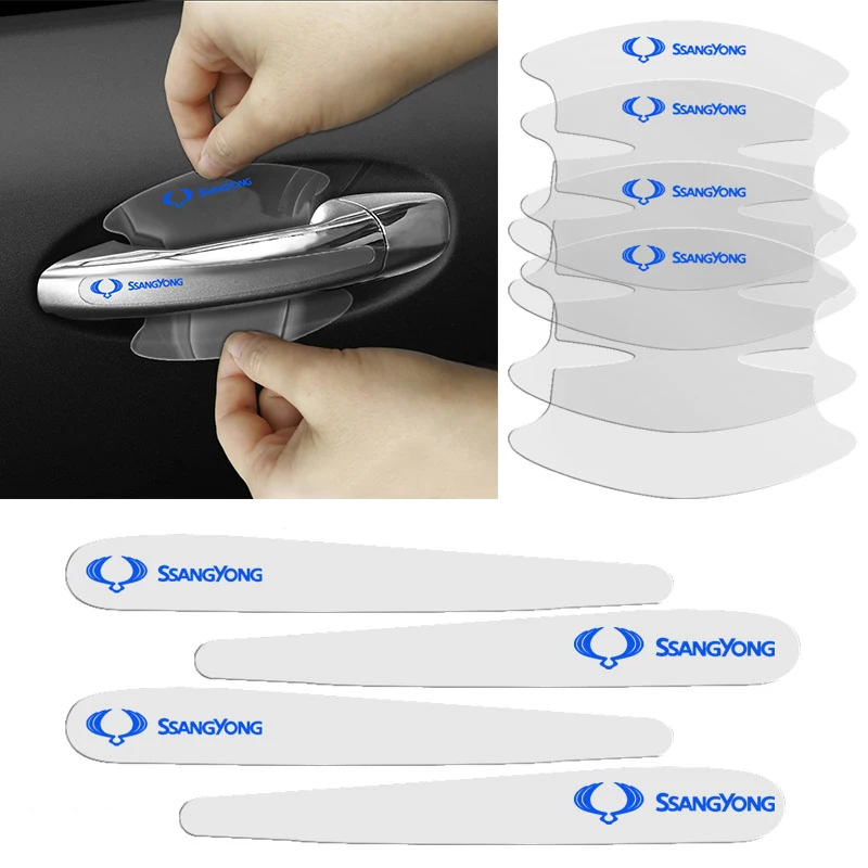 

8pcs Car Door Handle Stickers Automotive Goods for Ssangyong Logo Actyon Rexton Korando Rodius Kyron Tivoli Musso XLV Stavic