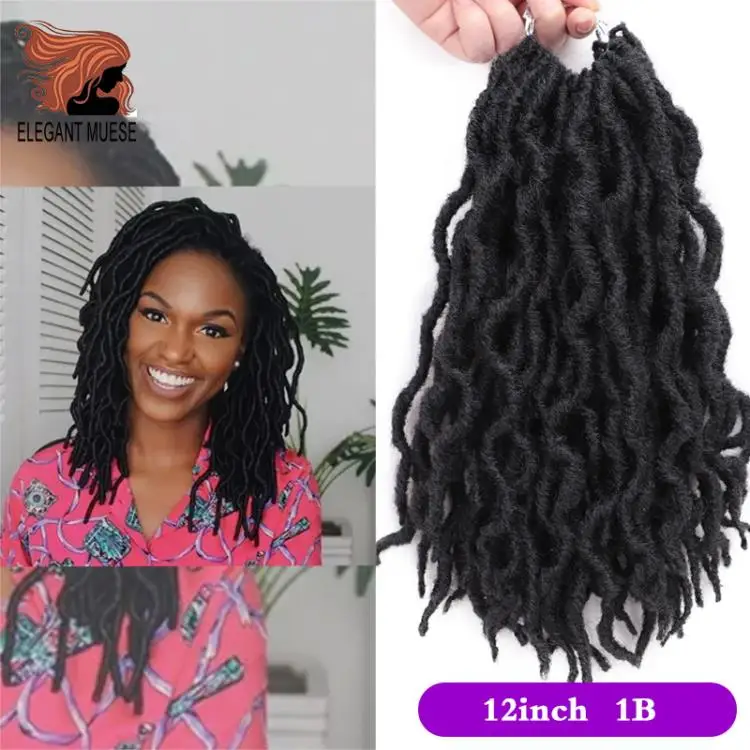 Элегантный MUSES Goddess Nu Locs, мягкие вязанные крючком волосы, косички, 12, 18 дюймов, faux Locs CURLY, синтетические волосы, предварительно петля, вязанные крючком косички