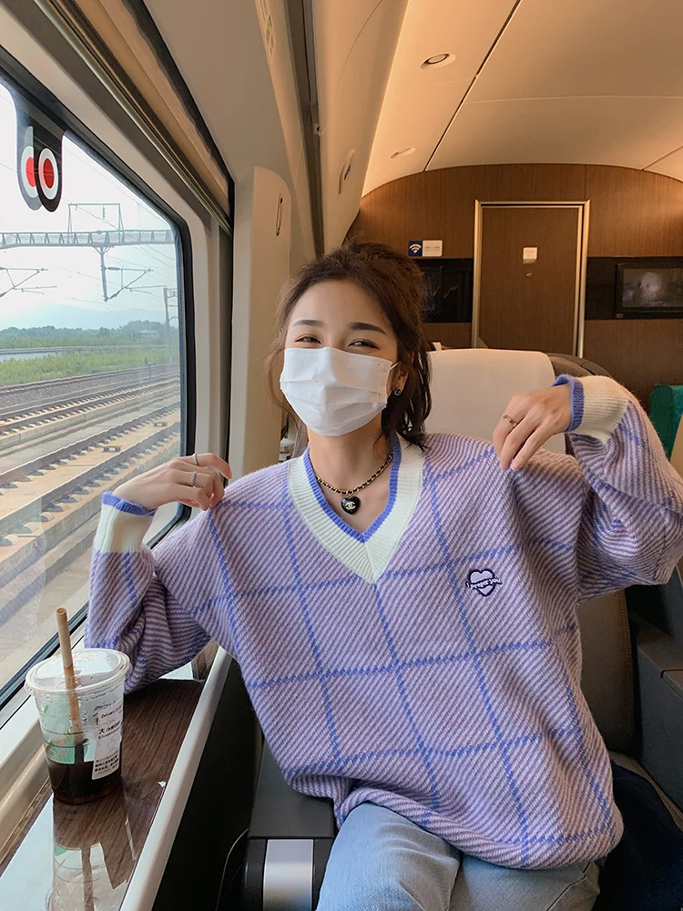 Футболка с рукавом фиолетовый свитер женская Свободная верхняя одежда в