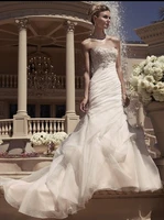 casamento romantic long organza pleat crystal vestido de noiva 2016 sexy fashionable wedding dress bridal gowns free shipping