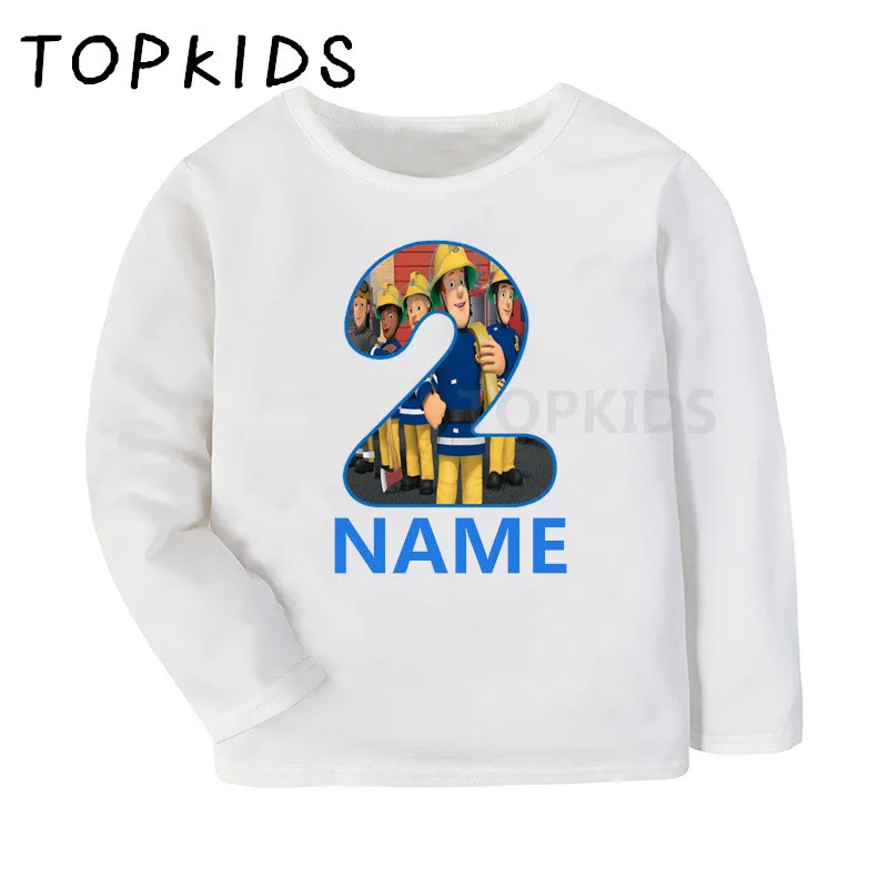 2019 Boys Girls Happy Birthday Fireman Sam Number 1-9 Print T shirt Kids Long Sleeve T-shirt Baby Funny Present Clothes LKP2458 | Детская