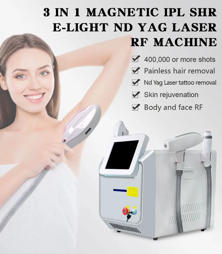 

Free Shipping 360 Magneto Hair Removal & Shr Elight Ipl Opt Rf &Nd Yag Laser 1064 Tattoo removal multifunctional Beauty Machine