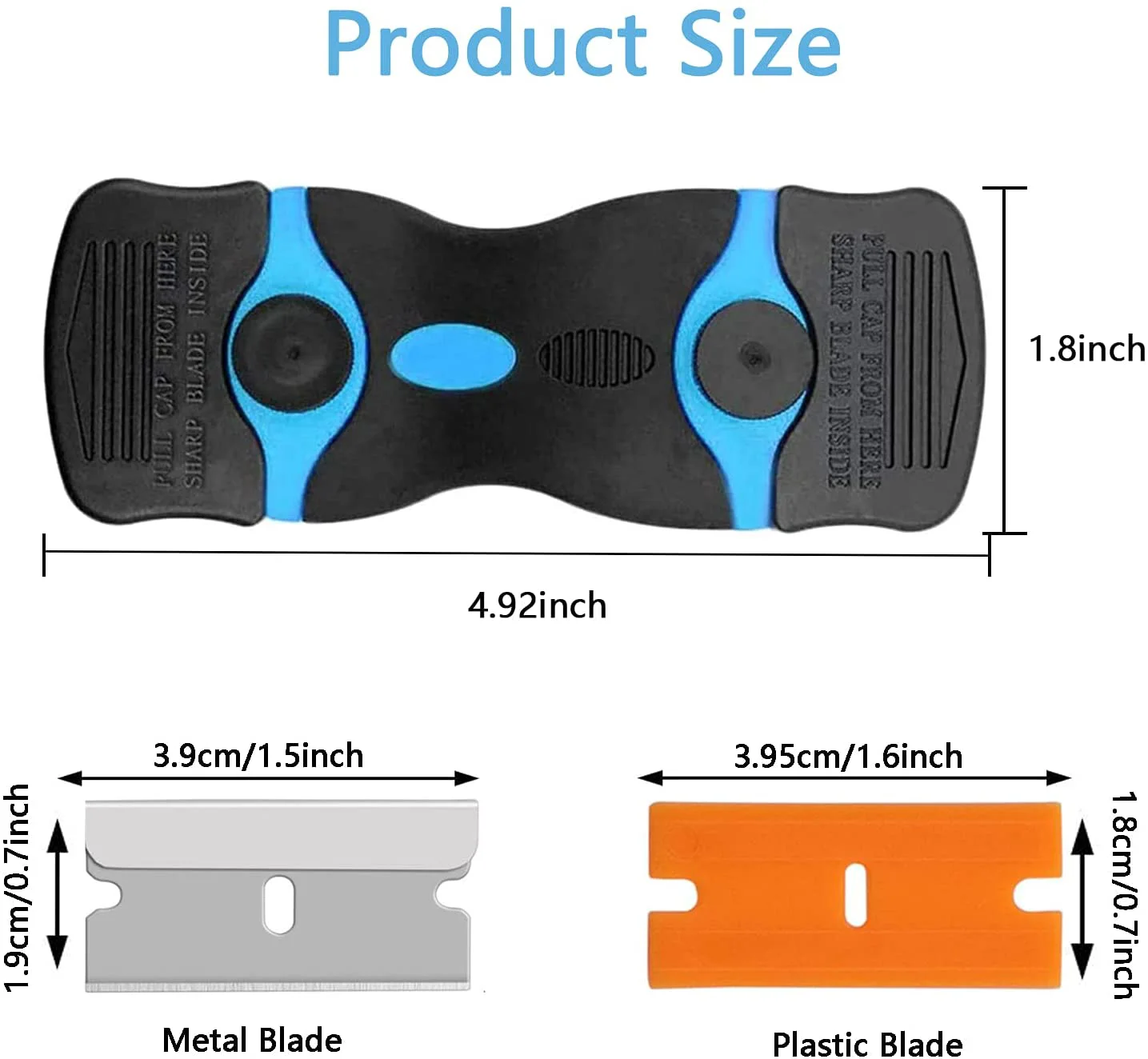 

2-piece razor with 12 plastic blades and 8 metal blades, multi-purpose cleaning razor for sticker, label and paint removal