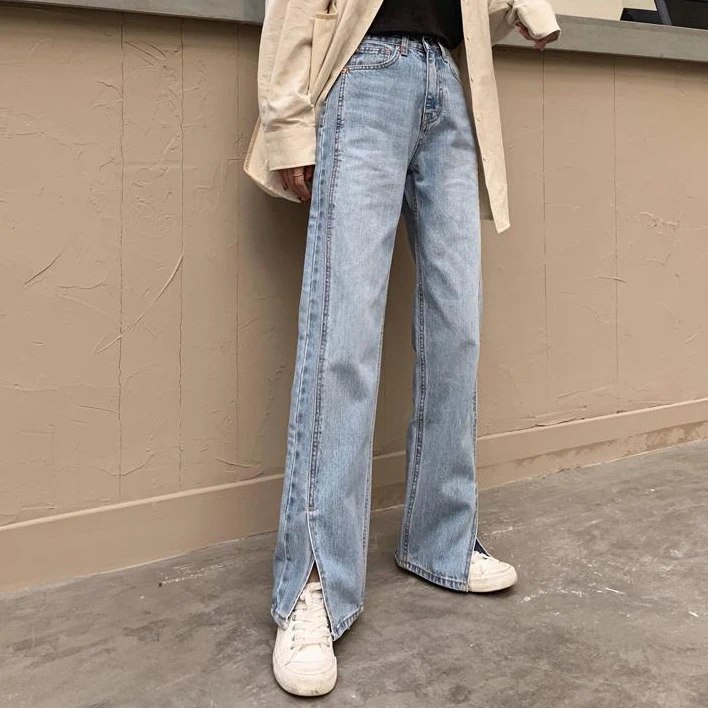 

Pants women loose straight pants early spring new 2021 high-waisted thin drag jeans open-legged trousers jeans woman 2021