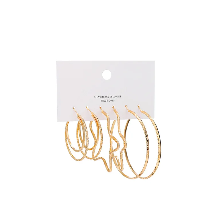 

ORNAPEADIA Korean Fashion Earring for Women Girls Zinc Alloy Geometric Three Pieces Set Earrings Hiphop/Rock Drop Earrings