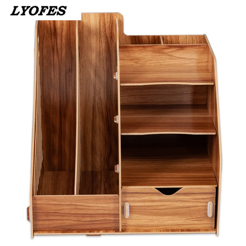 

Book Holder Stationery Storage Holder Stand Shelf Rack DIY Wooden Magazine Desk Organizers Multifunctional Case Office Supplies