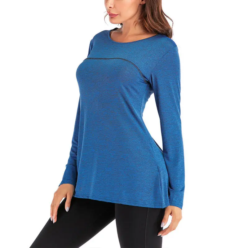 

Womens Plain Long Sleeve Blouse Ladies Casual Cross Back Yoga Loose Tops T Shirt