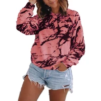 women tie dye printed casual shirt fashion wild long sleeve round neck blouses ladies loose pullover multi color daily costume