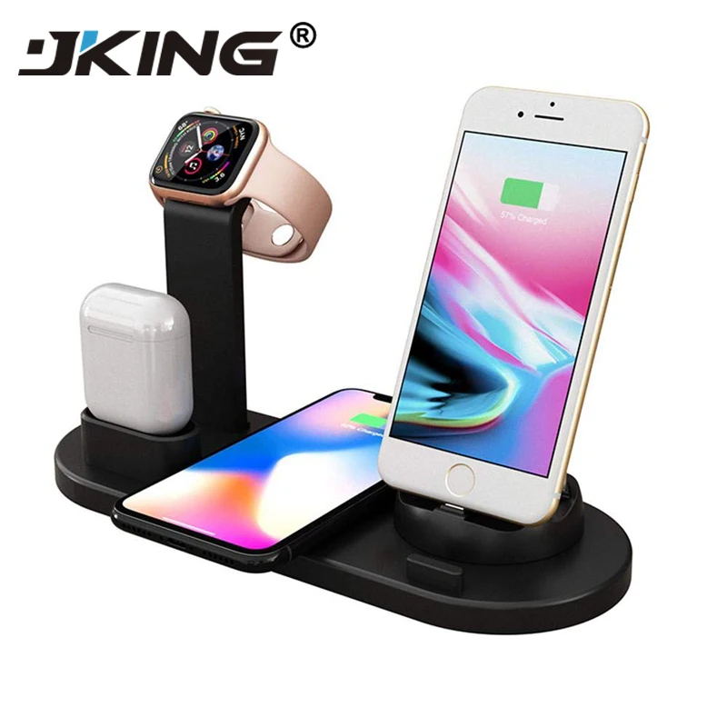 JKING зарядная док-станция Подставка держатель для AirPods IPad Apple Watch Быстрое беспроводное зарядное устройство для iPhone X XR XS MAX 8 7 Plus