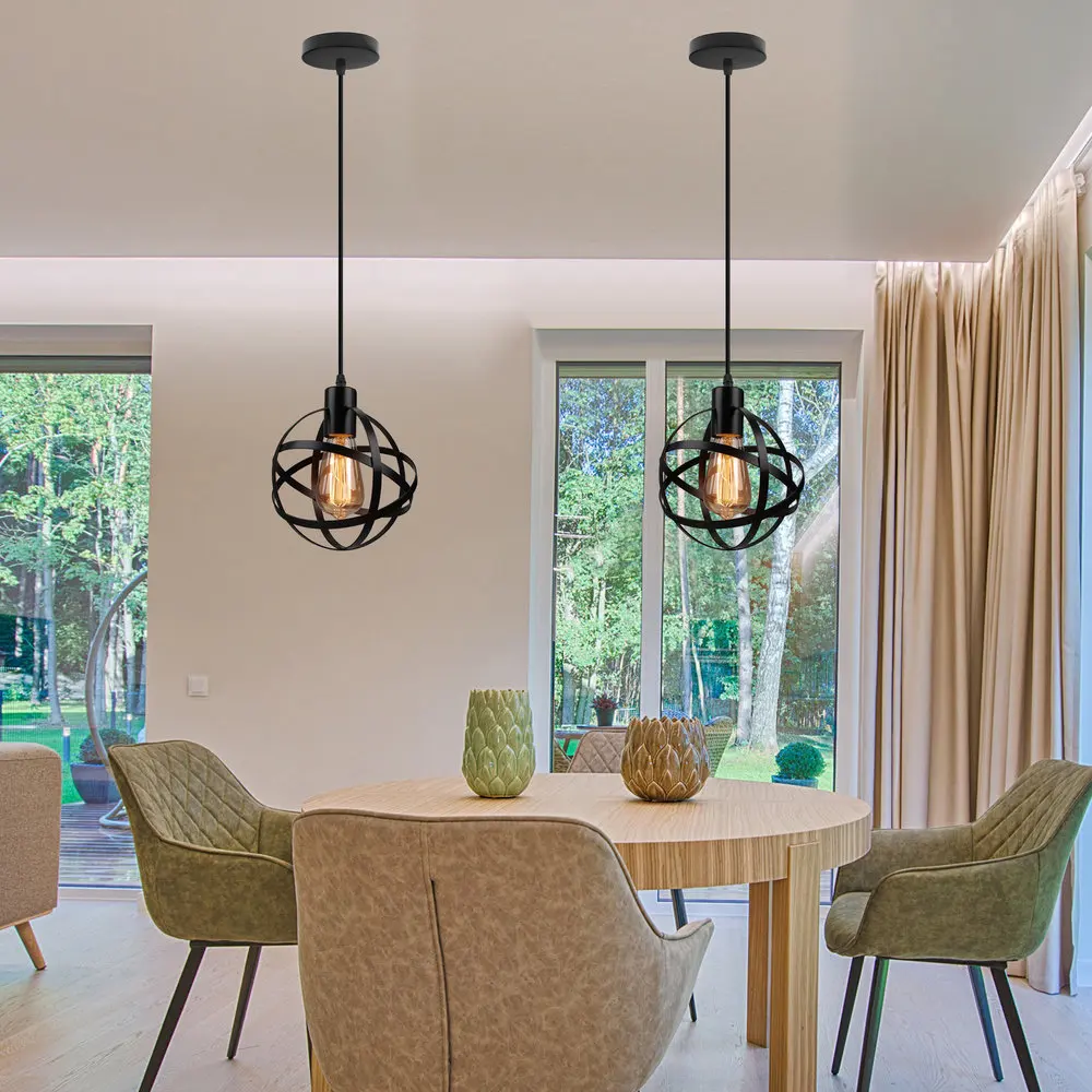 

Nordic simple modern restaurant chandelier circular creative personality industrial retro iron cage bar lighting E27