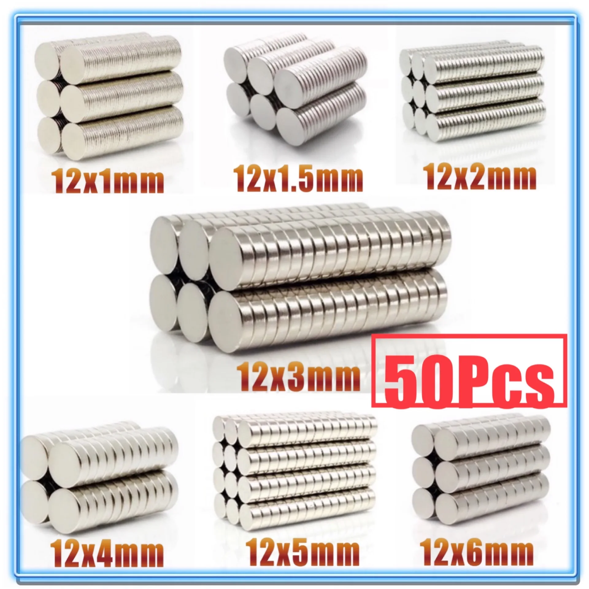 

50Pcs N35 Round Magnet 12x1 12x1.5 12x2 12x3 12x4 mm Neodymium Magnet Permanent NdFeB Super Strong Powerful Magnets 12*1 12*3