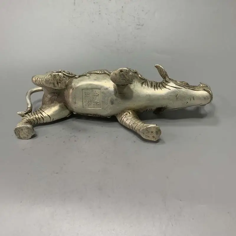 Китайский Фэншуй Серебряный Медь резьба благоприятный зверь Kirin Статуэтка