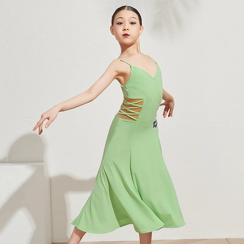 

Ballroom Dance Dress Girls Sling Halter Waltz Dresses Spanish Flamenco Outfit Children Standard Dancing Practice Wear DNV13355
