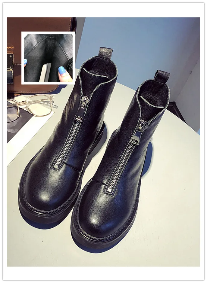 Single shoes Кожаные ботинки с молнией спереди; новые женские ботинки с хлопковой подкладкой; сезон осень-зима; коллекция года; зимние ботинки; женские ботинки - Цвет: Single shoes