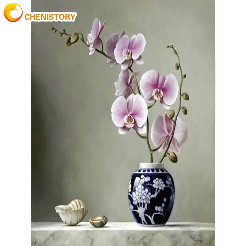 

CHENISTORY 5D Diamond Painting Embroidery Flower Cross Stitch Rhinestones Diamond Mosaic Full Square Drill Butterfly Orchid Wall