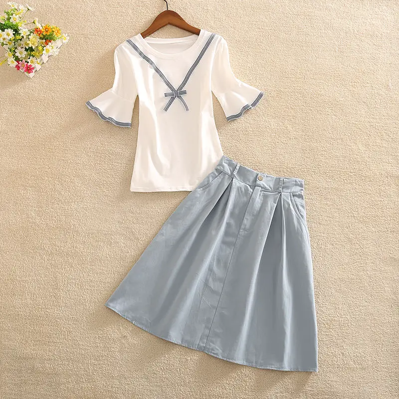 

Женский Повседневный комплект из 2 предметов, футболка с коротким рукавом и принтом и юбка с высокой талией, модель F433 на весну и лето, 2021