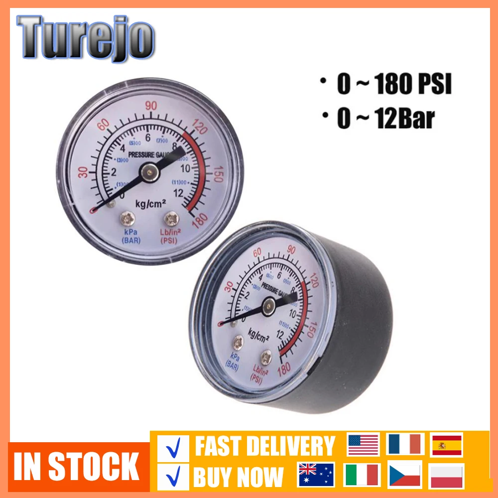 

Vacuum Manometer Metal Air Compressor Pneumatic Hydraulic Fluid Pressure Gauge 0-12Bar/0-180PSI Mini Air Pump Accessories