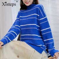 xisteps striped o neck long sleeve women pullover autumn winter casual womens sweater fashion loose knitted top 2020 plus size