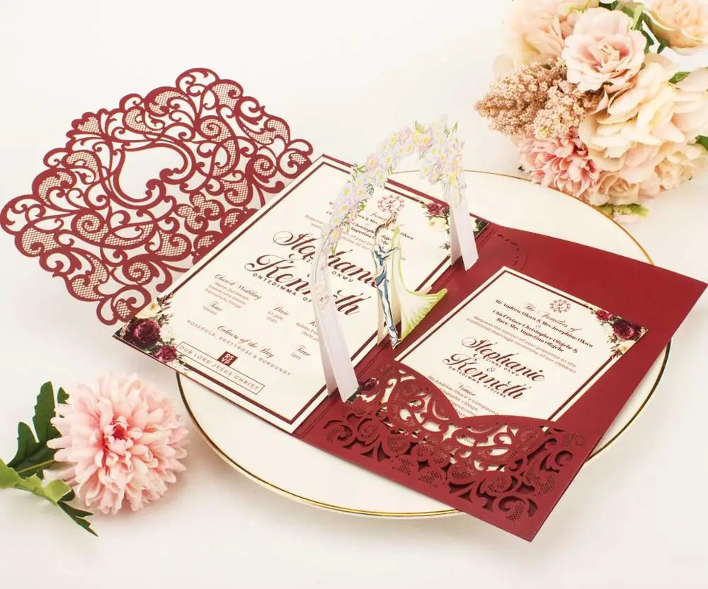 Бесплатная доставка 50X 3D темно-синий бордовый серый всплывающая Свадебная