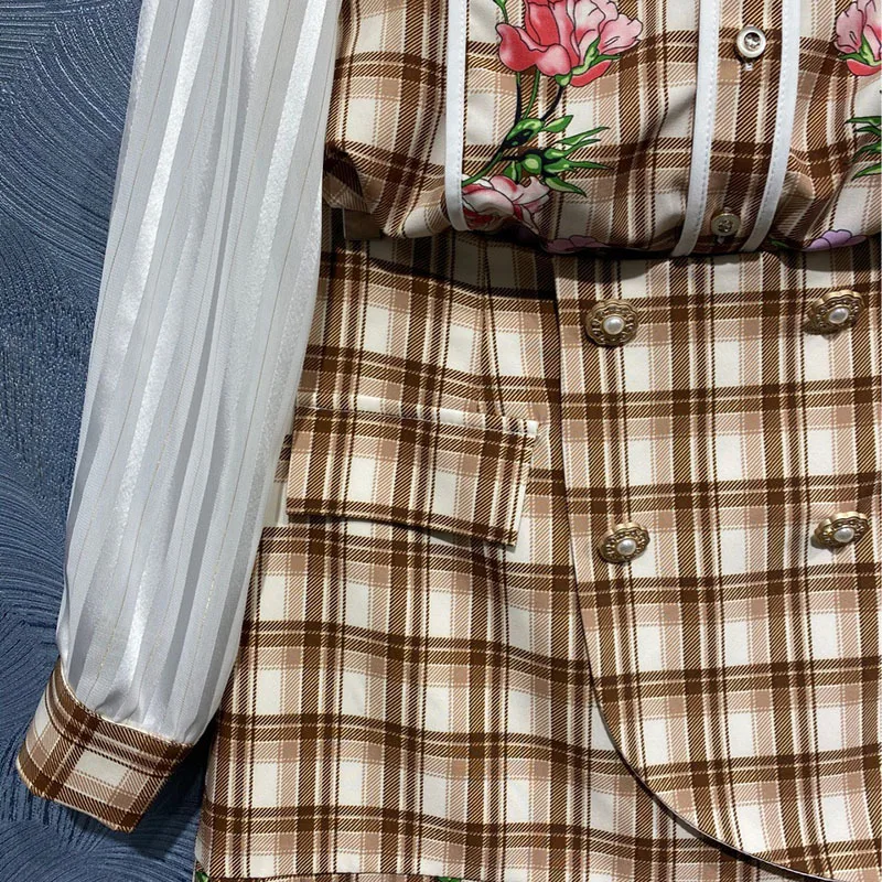 

GVUW New Lapel Printed Long Sleeve Shirt Half Skirt Suit Women's blouse Midi dress cropped Swimsuit summer suit