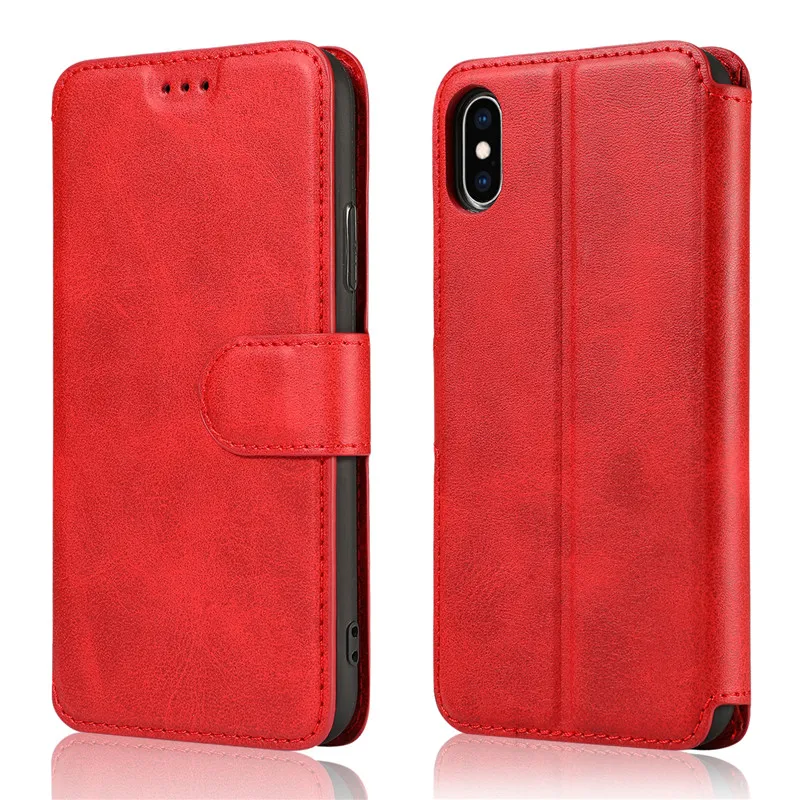 Роскошный кожаный чехол для iPhone XS Прочный Магнитный кошелек с откидной крышкой и