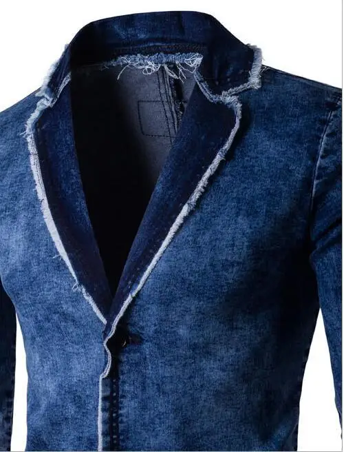 

Denim Mens Blazer Blue Gradient Slim Leisure Suit Jacket Men Wedding Groom Singer Costume Homme Stage Casual Business Streetwear