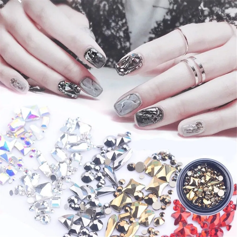 1Pc Glitter Crystal AB Rhinestones Glass Nail Swarovsky Charms 3D Nails Art Decorations Strass for | Красота и здоровье