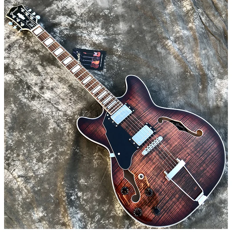 

Grote brand all hollow Jazz left-handed electric guitar, Flame Maple, high-quality accessories, free door-to-door delivery