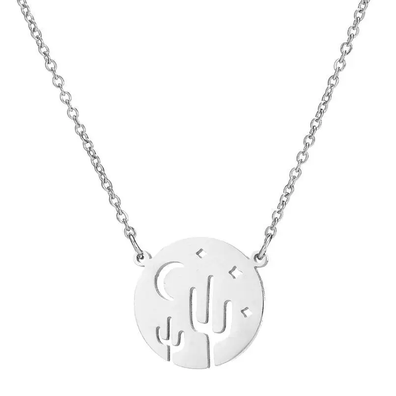 Sinogaa простое ожерелье с подвеской Звезда Луна кактус для женщин бижутерия