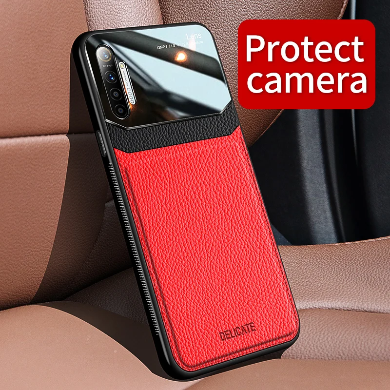 

KEYSION Shockproof Case for Realme X2 Pro 5 Pro leather Mirror glass Phone Back Cover for OPPO A5 A9 2020 F11 Reno 2 2Z Ace