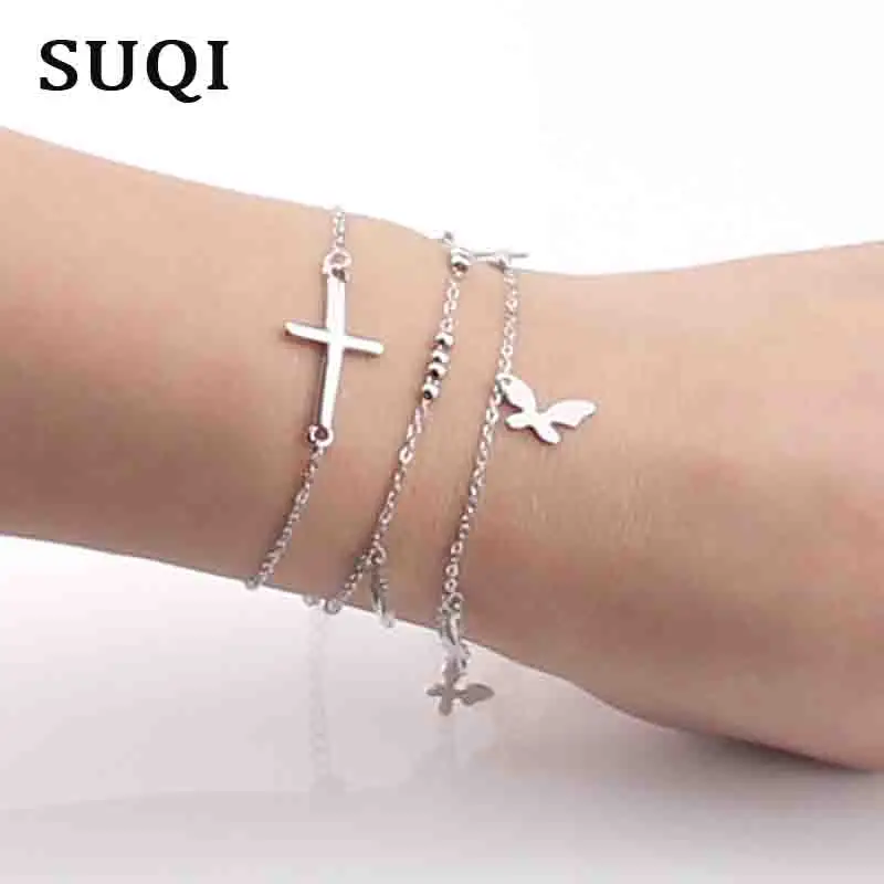 Браслеты SUQI из нержавеющей стали женские ювелирные украшения с подвесками