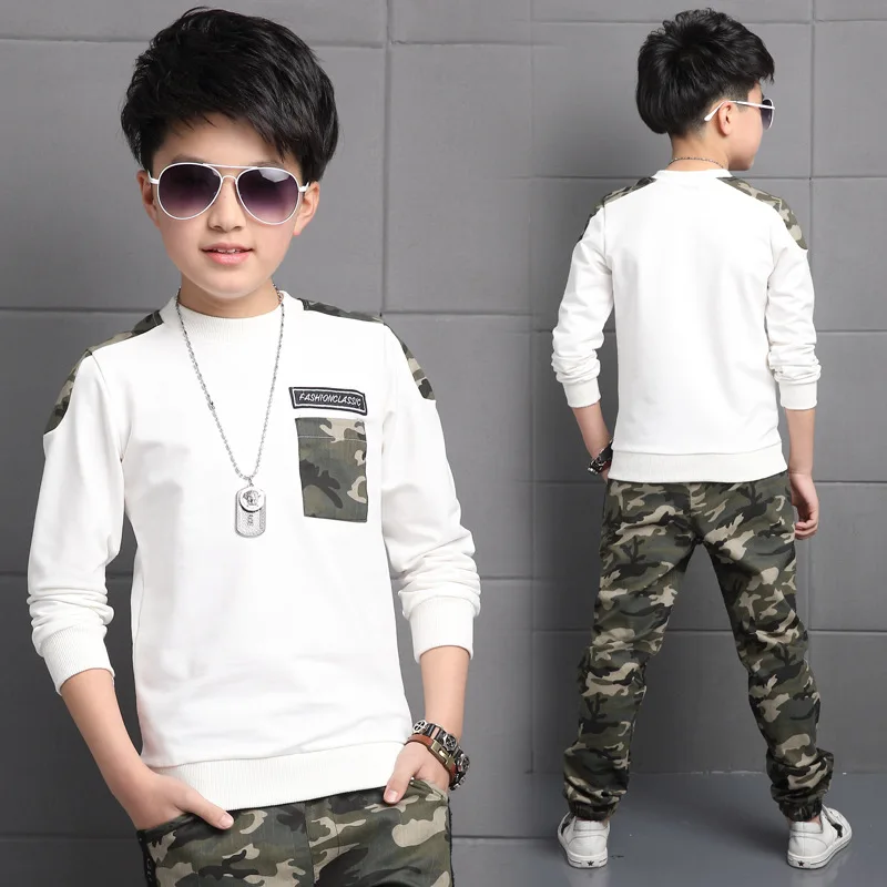 Boys T-shirt + Pants Sports Suits Kide Clothes Sets Children's Camouflage Black and White Color 4 14 Ages Clothing Set |