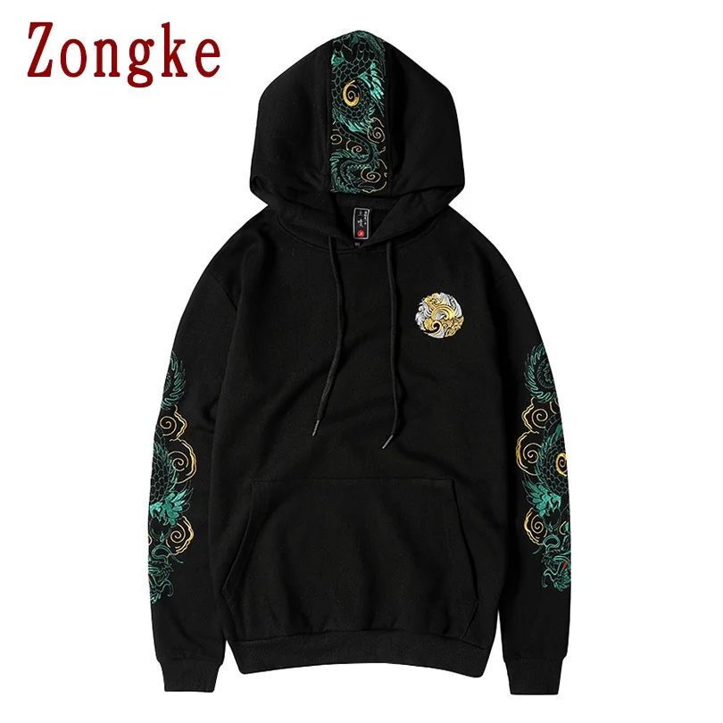 

Zongke Dragon Embroidery Harajuku Hoodie Men Hip Hop Sweatshirt Japanese Streetwear Couple Clothes M-4XL 2021 Spring
