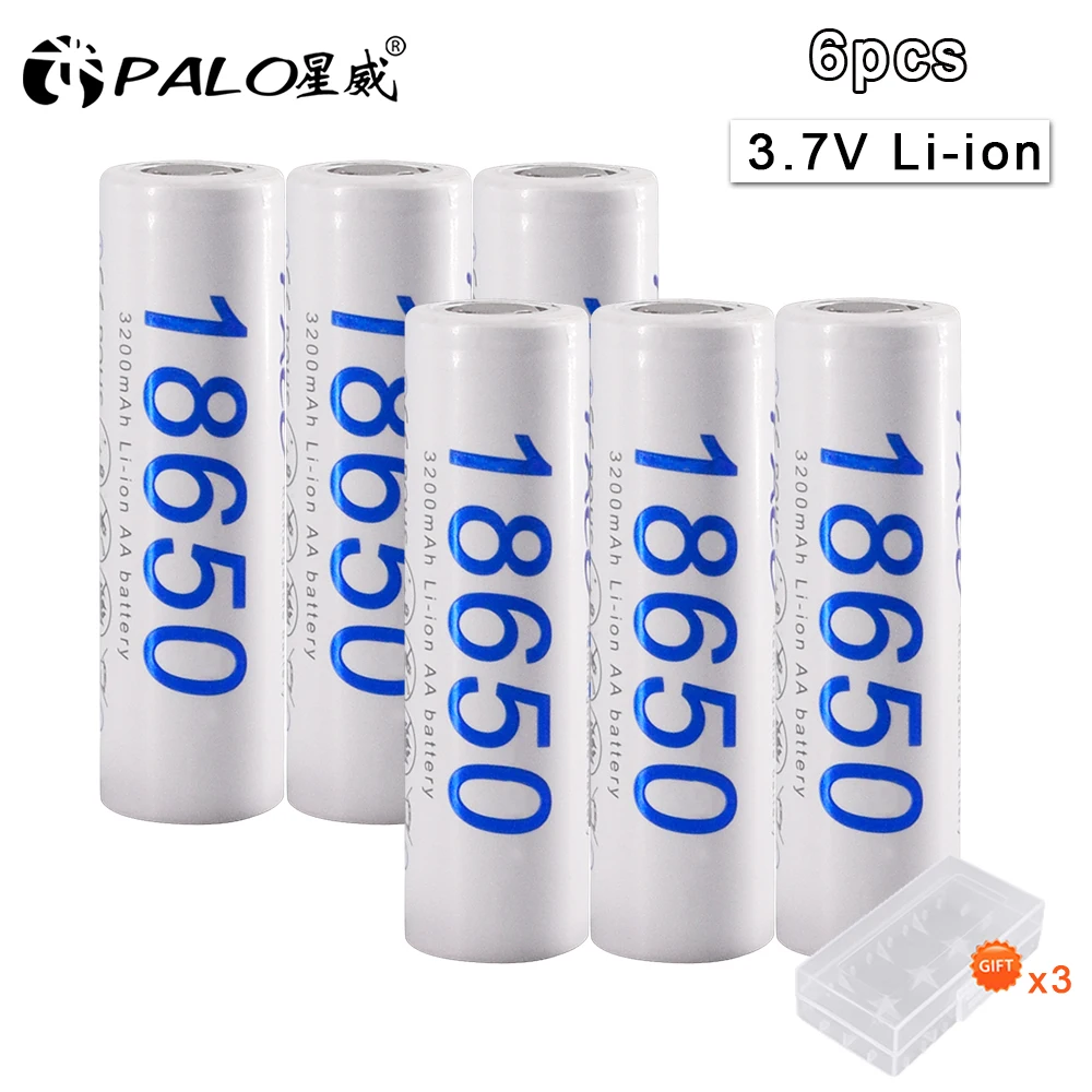 6PCS 18650 Батарея 3,7 V 3200mAh литий-ионная аккумуляторная батарея для светодиодной вспышки светильник батарея 18650 батарея+ USB зарядное устройство для 18650 - Цвет: 6PCS